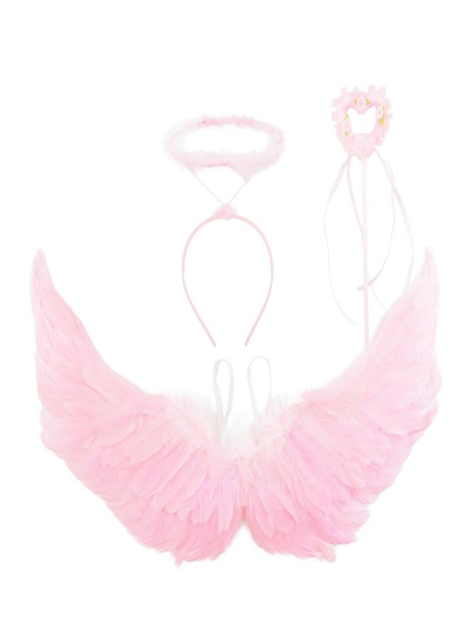 Nishine 26x14 inch Angel Feather Wing Halo and Wand Costume Set Cosplay Halloween Party Favor (Pink) - Image 1